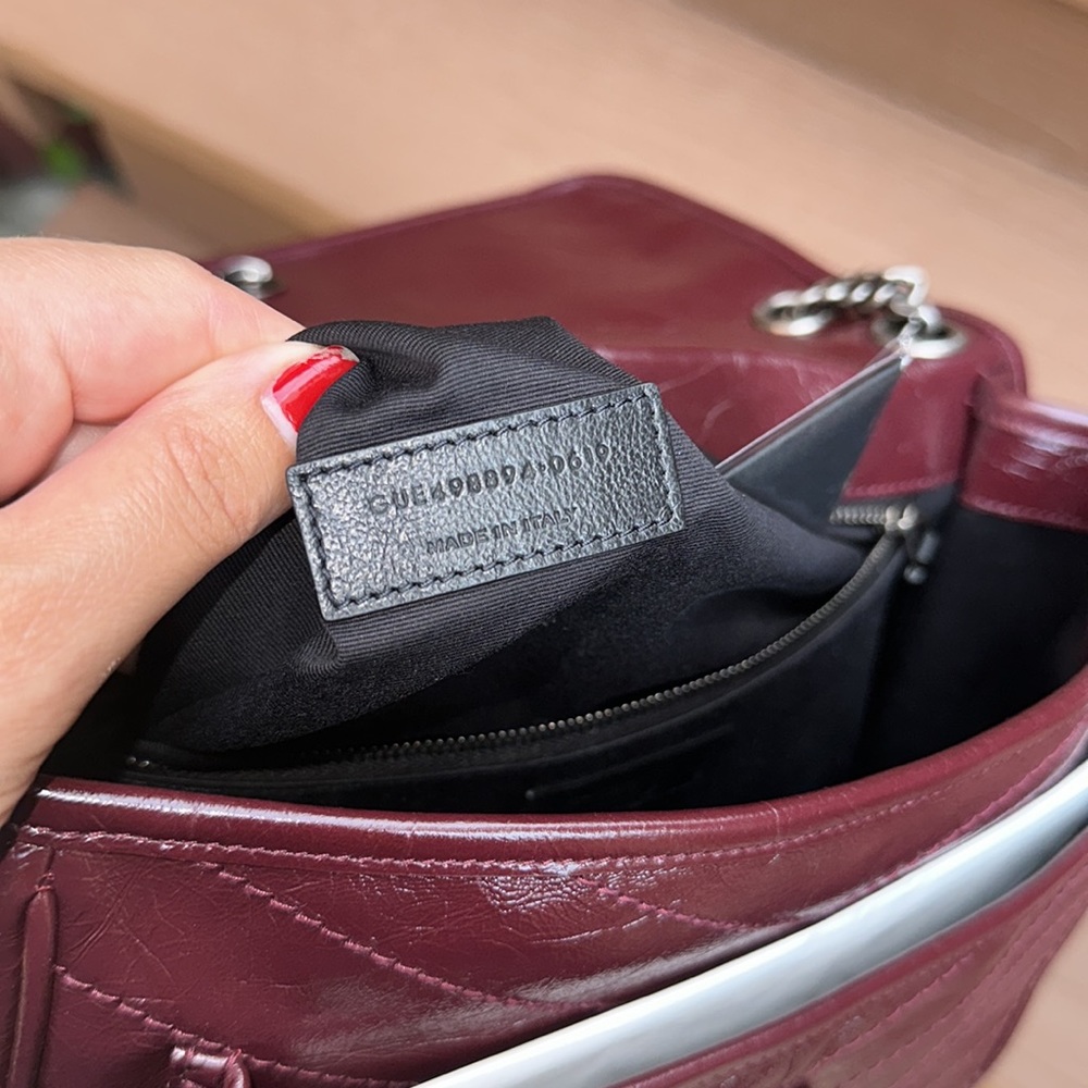 Ysl saint laurent Niki medium Crinkled leather Burgundy NO TRADE FIRM - Picture 14 of 17
